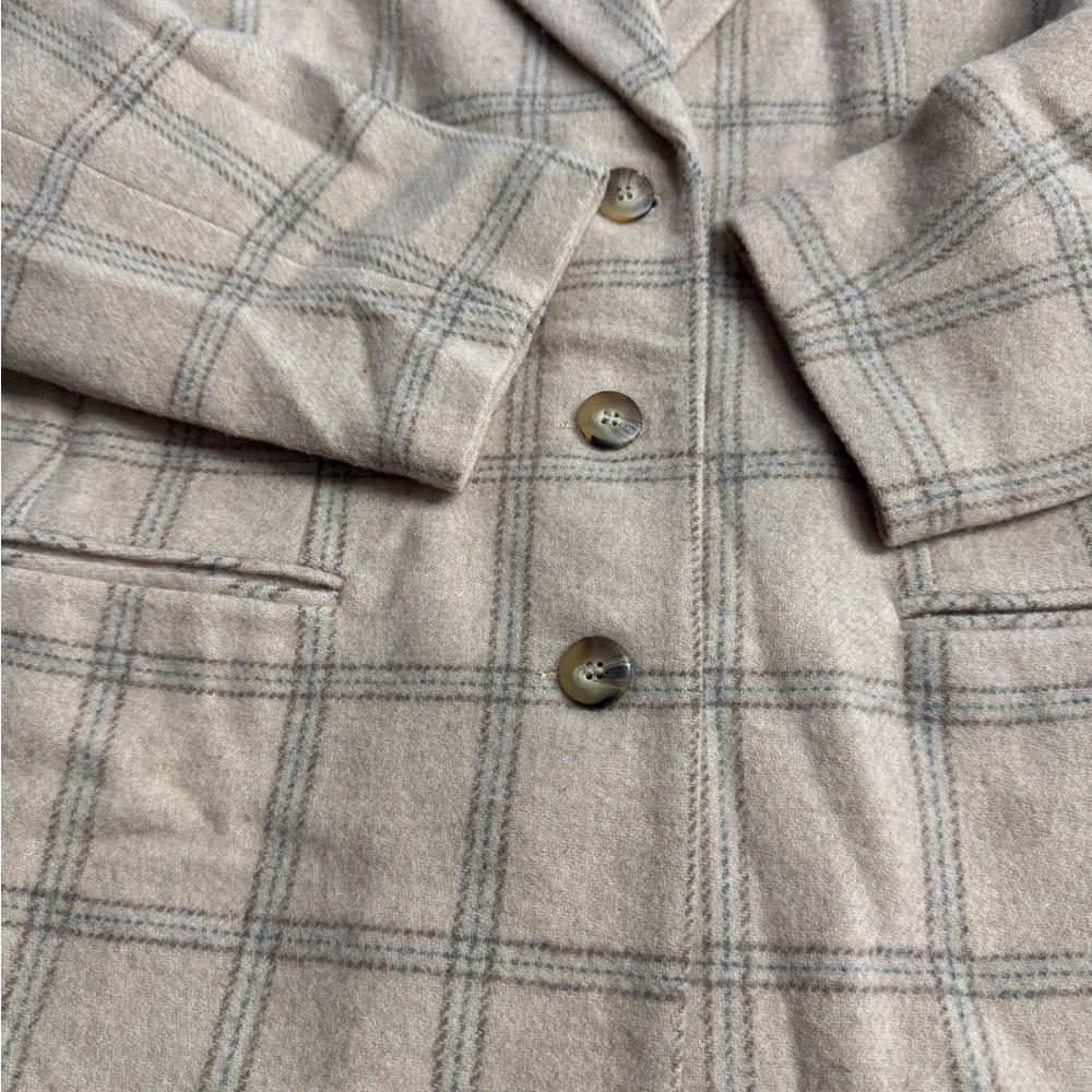 Women’s Size 12 Large Wool Tan Pea Coat Blazer Jacket Plaid Windowpane - Picture 2 of 5